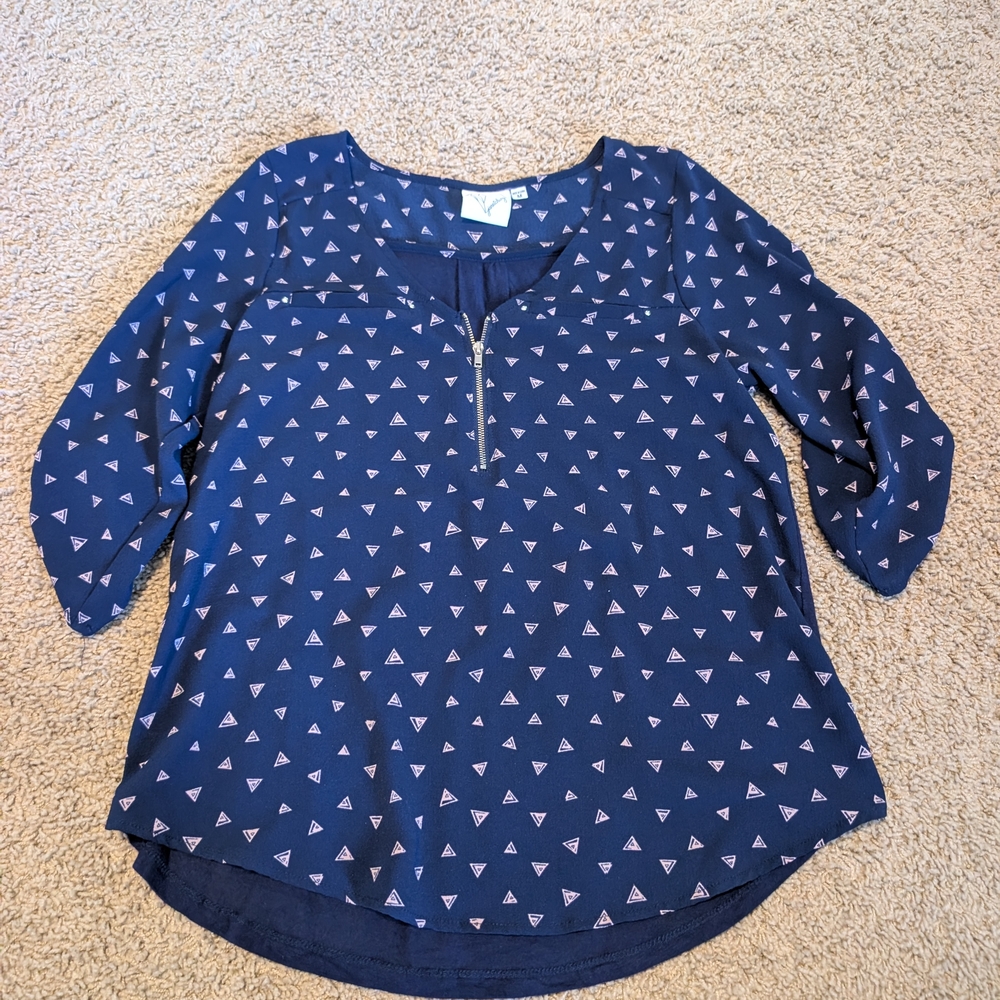 Elegant Navy Women's Blouse with Geometric Design